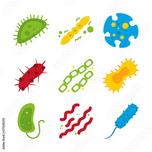 icon set of ebola bacteria and bacterias shapes, flat style