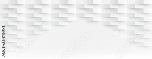 3D Futuristic white paper corners mosaic white background. Realistic geometric mesh rectangle texture. Abstract white vector wallpaper with hexagon grid