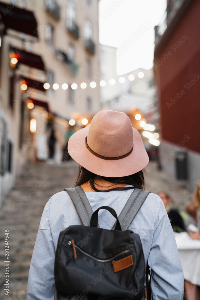 Woman traveler walking in Lisbon Woman traveler walking in Lisbon