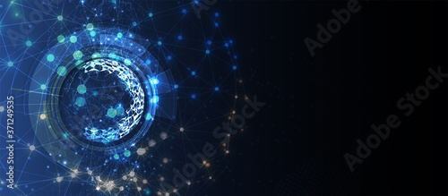 Quantum processing. Deep learning artificial intelligence. Future new technology  for business or science presentation