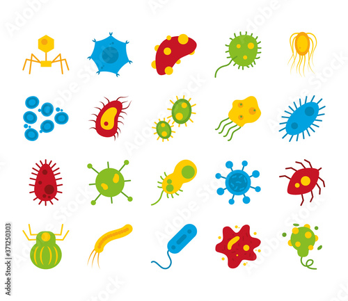 icon set of virus and bacterias shapes, flat style
