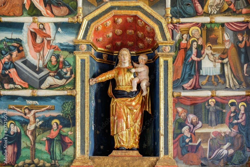 retablo de Nostre Senyora del Roser, siglo XVI, iglesia de Sant Miquel, Pla de Tel, Campanet , Mallorca, balearic islands, Spain