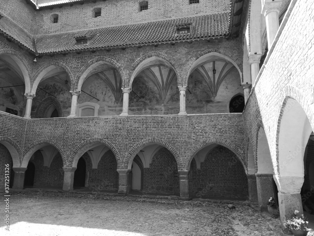 The castle. Interior Artistic look in black and white.