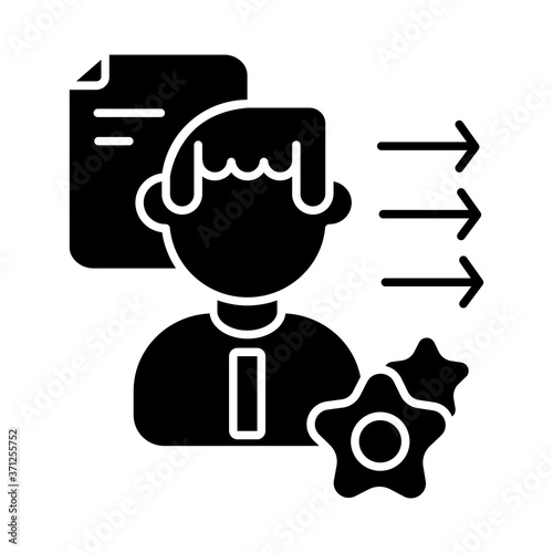 Brevity and clarity black glyph icon. Professional competence, soft skills development silhouette symbol on white space. Personal growth, communication skills improvement. Vector isolated illustration
