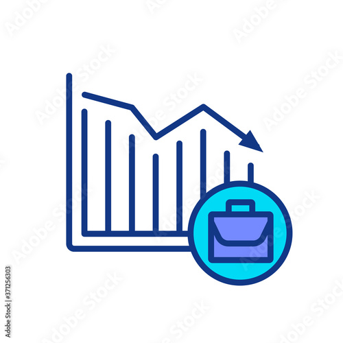Unemployment rate RGB color icon. Labor force problem. Graph of jobless people in region. Decline in demand for human resources. Decrease in recruitment. Isolated vector illustration