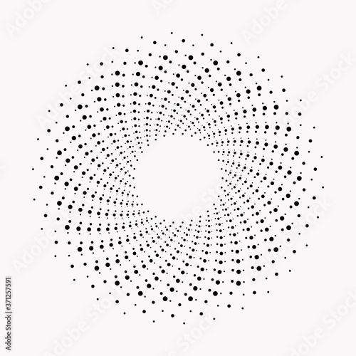 Abstract spiral dotted background. Abstract concentric circular pattern with dots. Spiral halftone design element for various purposes.