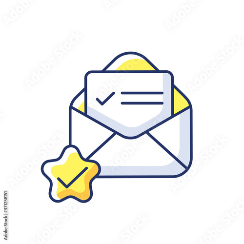 Mail received RGB color icon. Envelope with letter. Quality feedback. Email message. Newsletter accepted. Answer in document. Correspondence confirmation. Isolated vector illustration