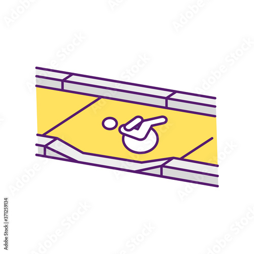 Dropped kerb RGB color icon. Curb cut. Access between street and sidewalk. Wheelchair users. Driveway. Modern city infrastructure. Disabled people accessible facilities. Isolated vector illustration