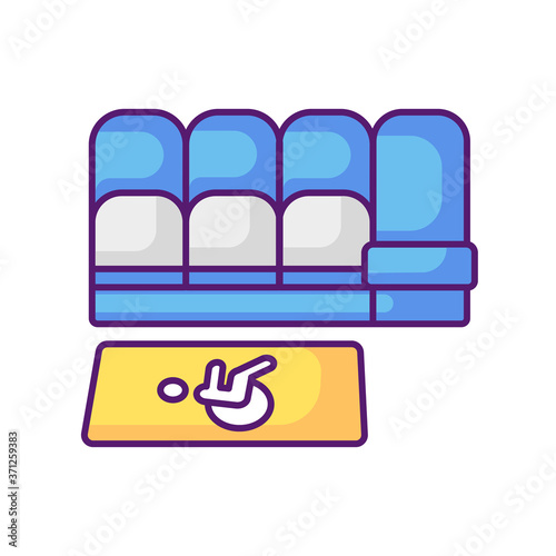 Accessible seating RGB color icon. Accessible seats for disabled people. Public transport services. Modern city infrastructure. Disabled people supportive facilities. Isolated vector illustration