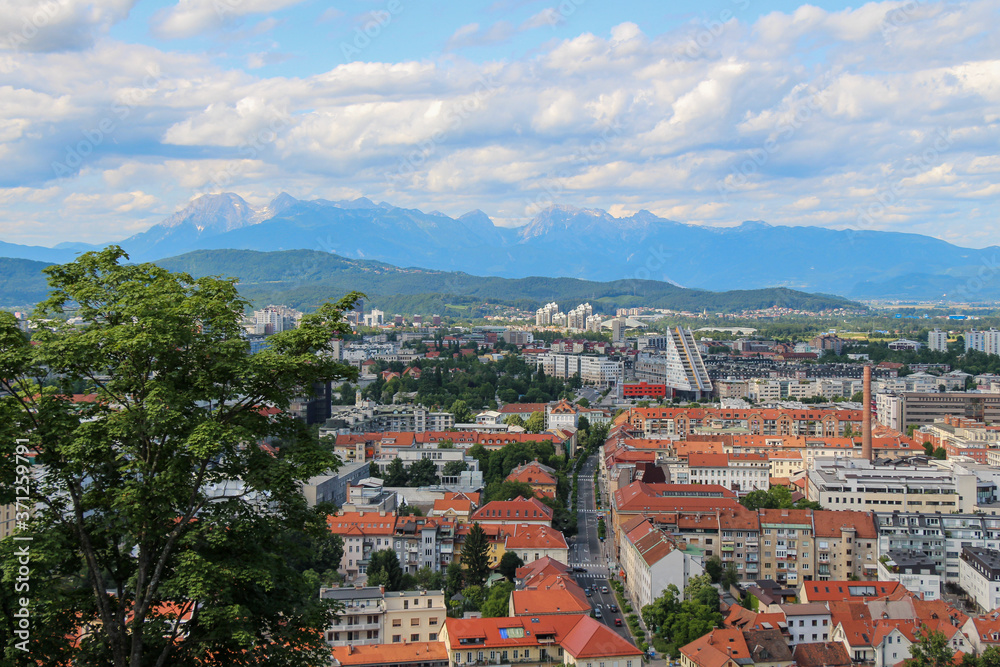 A view of the mountains over looking Ljubljana, the capital of Slovenia