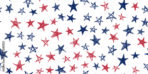 Independence Day USA. Presidents day. Hand drawn illustration. Stars grunge. 
