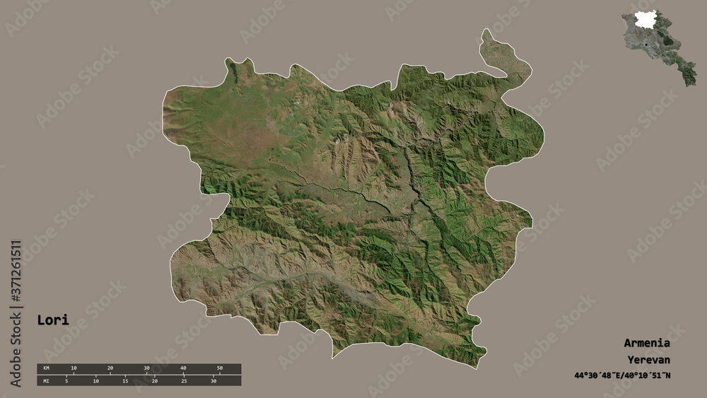 Lori, province of Armenia, zoomed. Satellite