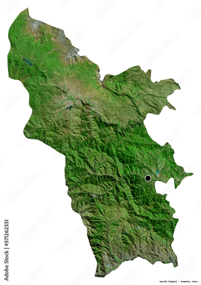 Syunik, province of Armenia, on white. Satellite