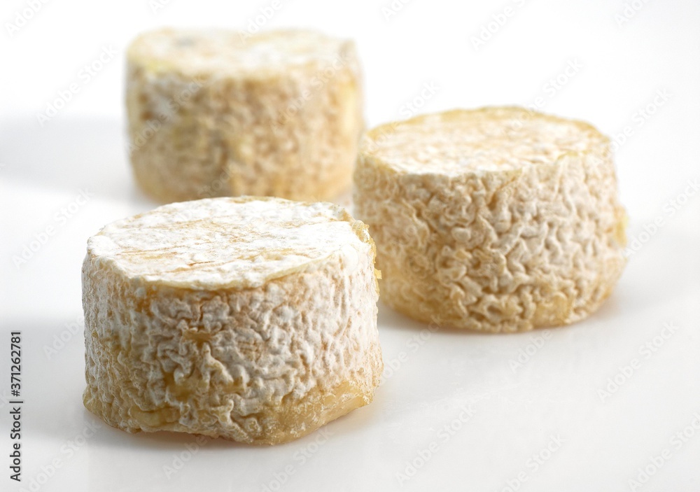 French Crottin Goat Cheese against White Background French Crottin Goat Cheese against White Background