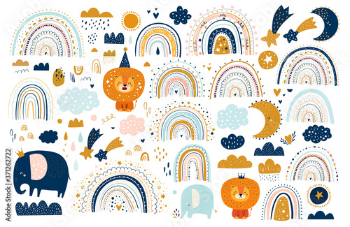Abstract doodles. Baby animals pattern. Fabric pattern. Vector illustration with cute animals. Nursery baby pattern illustration
