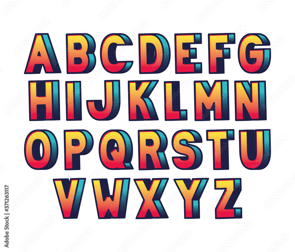 gradient alphabet lettering design, typography retro and comic theme Vector illustration gradient alphabet lettering design, typography retro and comic theme Vector illustration