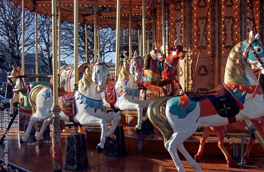 Merry-Go-Round or Carousel with Wood Horse, Paris