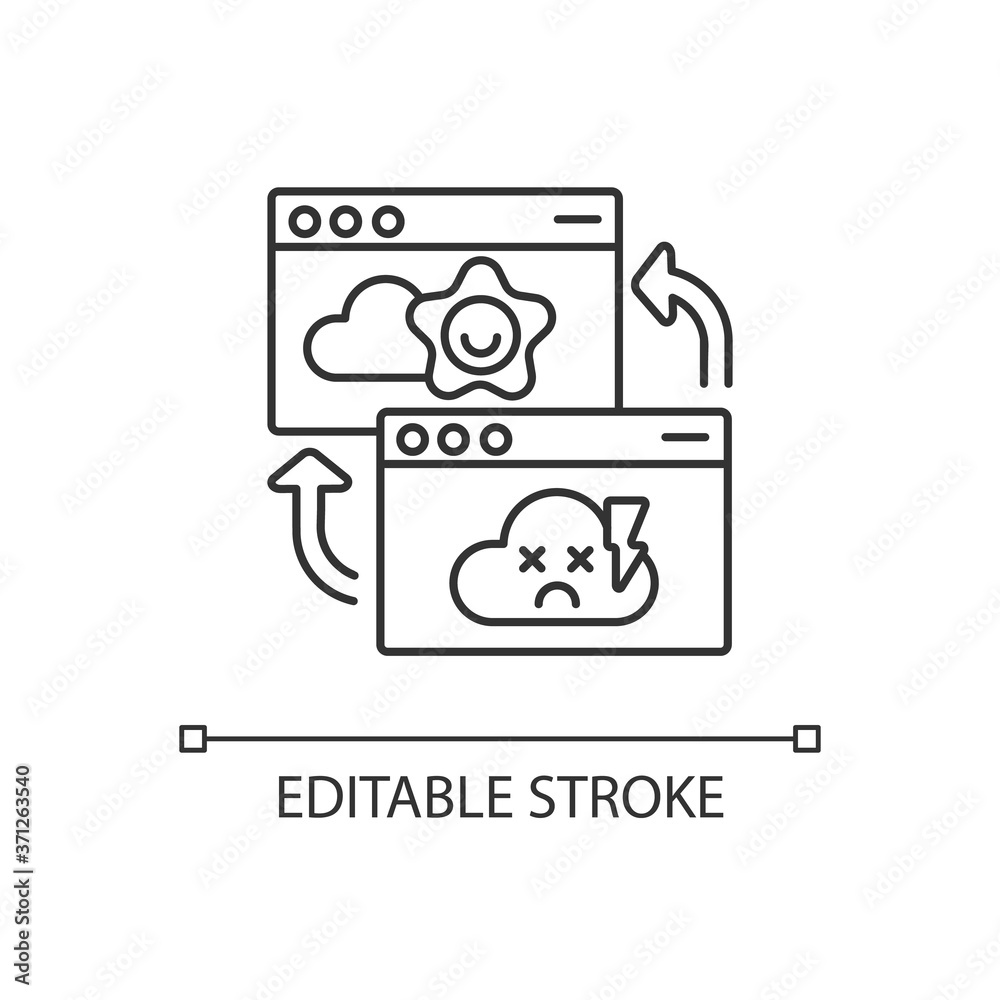 Permanent redirect linear icon. Web page access problem, internet warning notification. Thin line customizable illustration. Contour symbol. Vector isolated outline drawing. Editable stroke Permanent redirect linear icon. Web page access problem, internet warning notification. Thin line customizable illustration. Contour symbol. Vector isolated outline drawing. Editable stroke