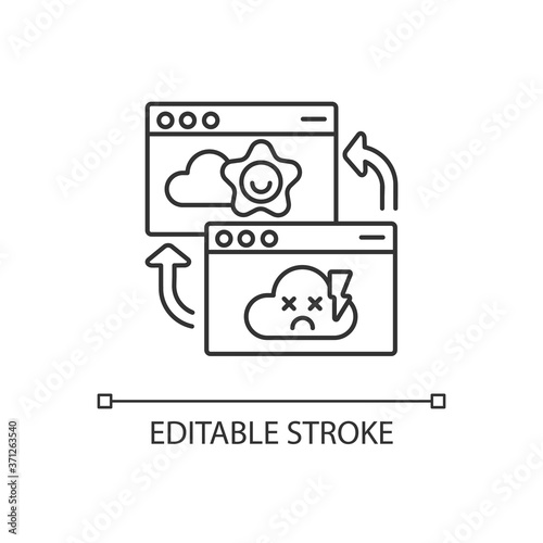 Permanent redirect linear icon. Web page access problem, internet warning notification. Thin line customizable illustration. Contour symbol. Vector isolated outline drawing. Editable stroke