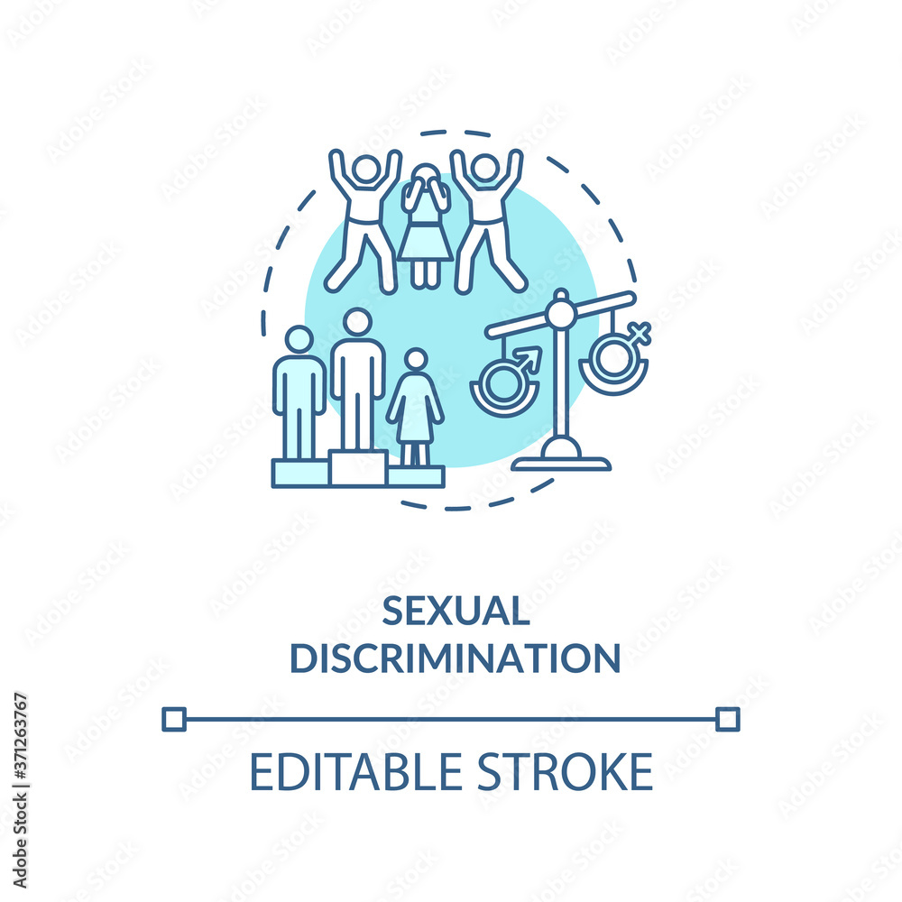 Sexual discrimination concept icon. Sexual prejudice idea thin line illustration. Gender based mistreatment. Employment discrimination. Vector isolated outline RGB color drawing. Editable stroke