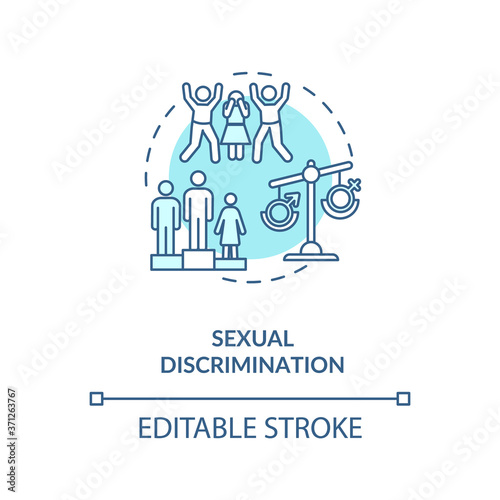 Sexual discrimination concept icon. Sexual prejudice idea thin line illustration. Gender based mistreatment. Employment discrimination. Vector isolated outline RGB color drawing. Editable stroke