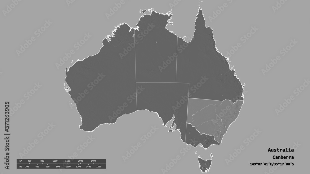 Location of New South Wales, state of Australia,. Bilevel