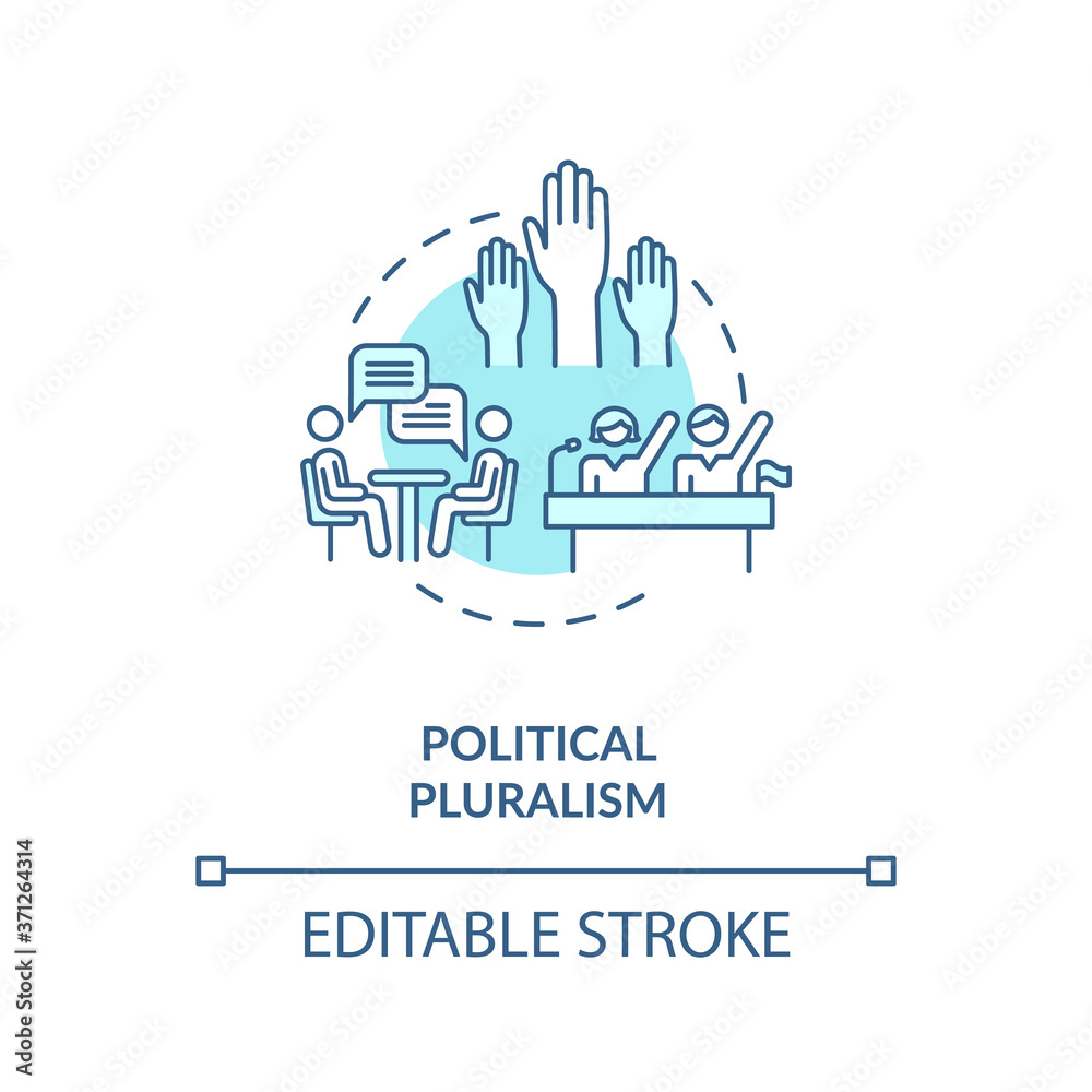 Political pluralism concept icon. Political body diversity idea thin line illustration. Parties peaceful coexistence. Democracy. Vector isolated outline RGB color drawing. Editable stroke