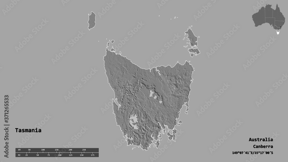Obraz premium Tasmania, state of Australia, zoomed. Bilevel