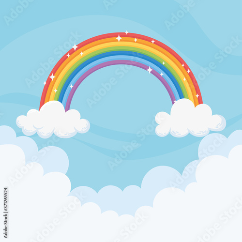 sky bright rainbow clouds magic decoration blue background