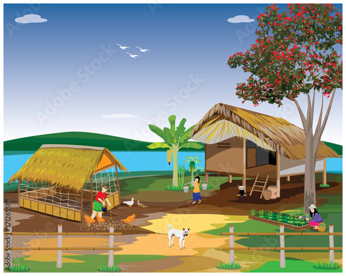 Sufficiency life of people at countryside vector design