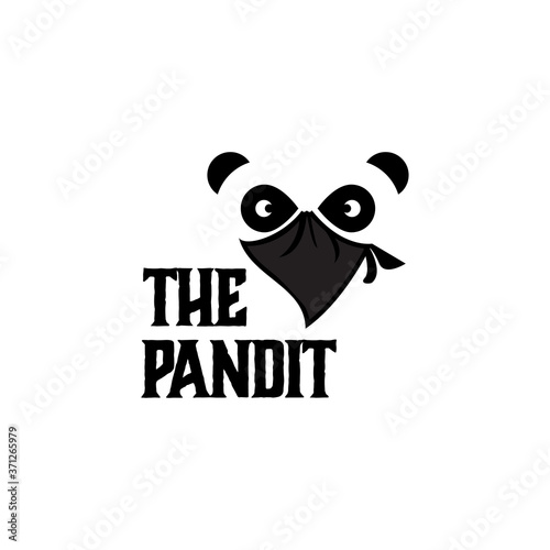 the pandit logo, vintage, retro, rustic bandit panda vector
