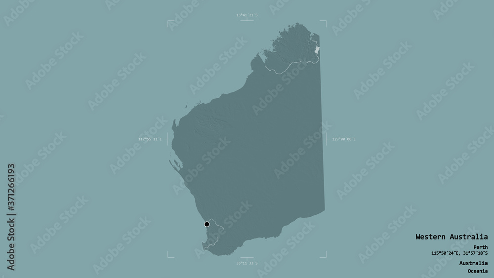 Fototapeta premium Western Australia - Australia. Bounding box. Administrative