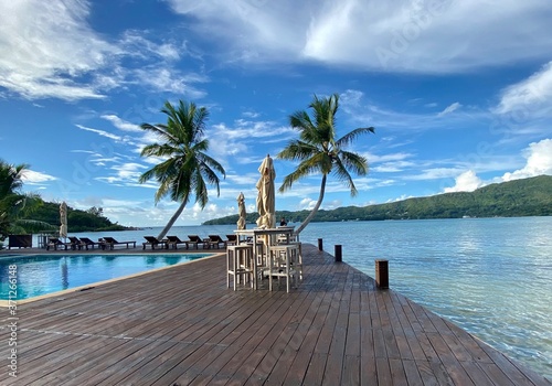 luxury resort sea shells and palm tree