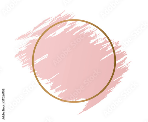 Gold frame with golden glitter square and pastel rose colors brush strokes