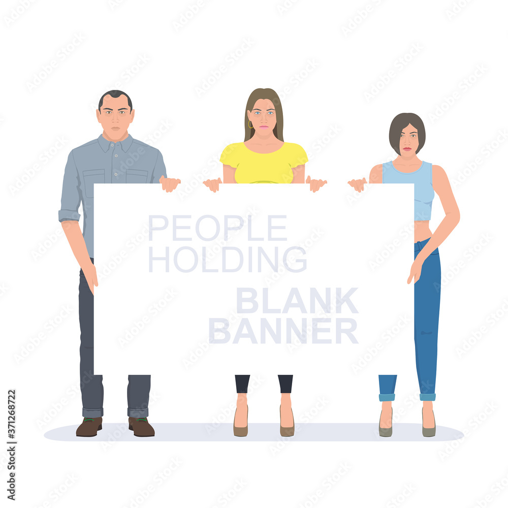 Group of people holding blank banner. Flat Style Group of people holding blank banner. Flat Style