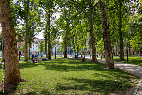 The park at Congress Square in the center of Ljubljana on a summer day, Slovenia