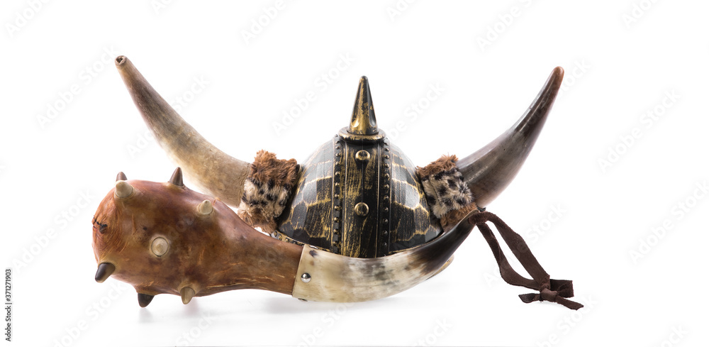Fototapeta premium viking helmet with horns isolated on white background