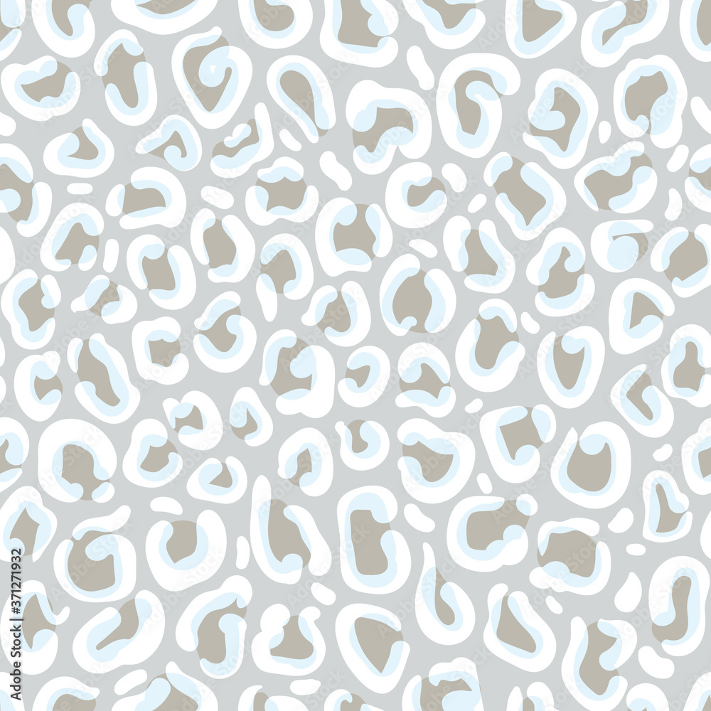 Leopard print repeat pattern design with light grey background. Great for home decor, wrapping, fashion, scrapbooking, wallpaper, gift, kids, apparel.