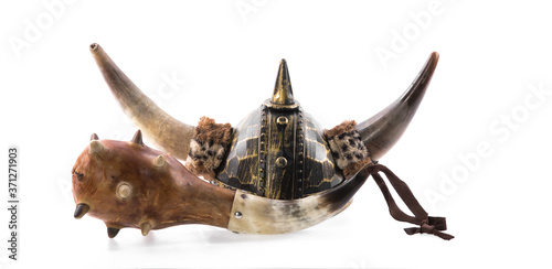 viking helmet with horns isolated on white background © serikbaib