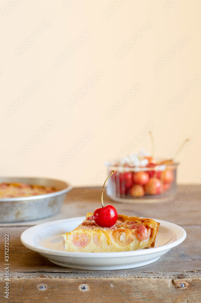 Cherry clafoutis - traditional French sweet fruit dessert. Cherry clafoutis - traditional French sweet fruit dessert.