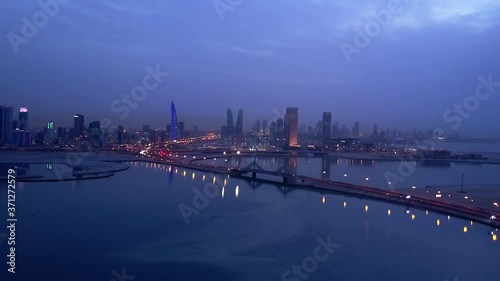 Blue hour Aerial view of Manama, Bahrain skyline