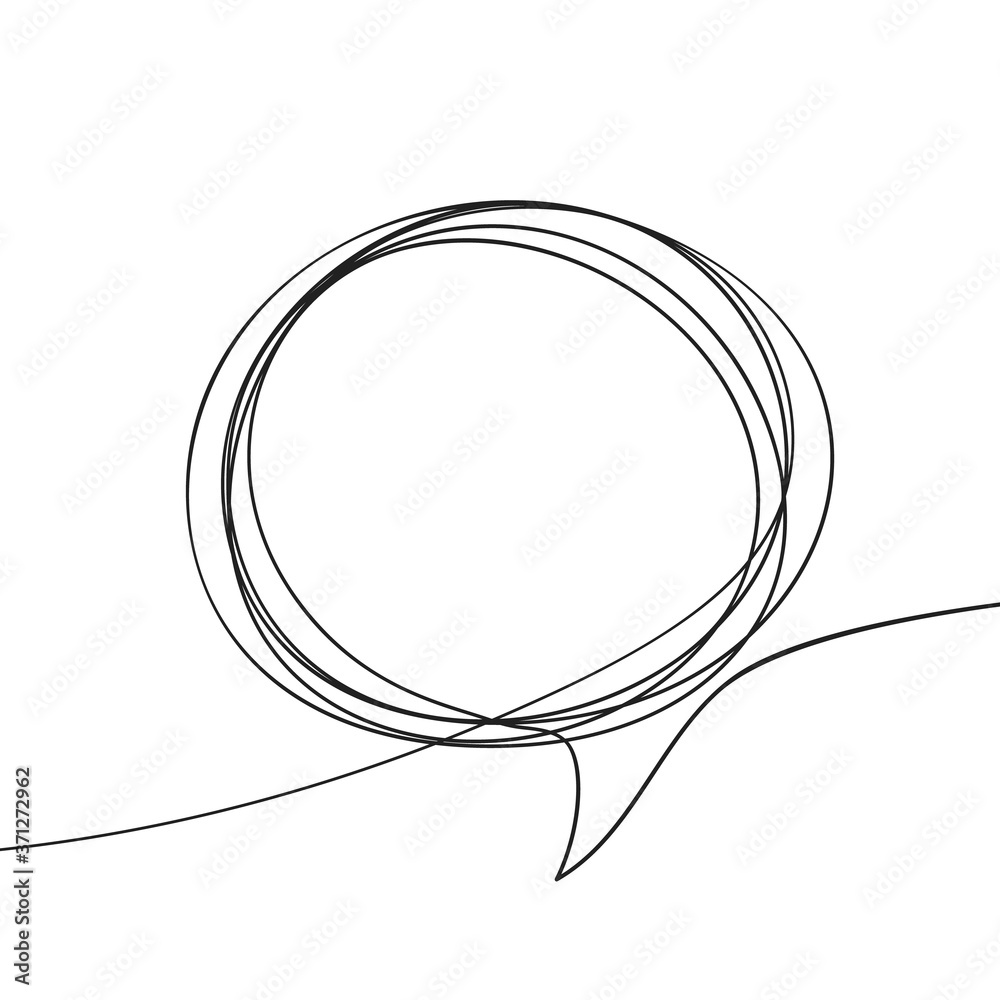 Continuous line drawing of round speech bubble, Black and white vector minimalistic linear illustration made of one line Continuous line drawing of round speech bubble, Black and white vector minimalistic linear illustration made of one line