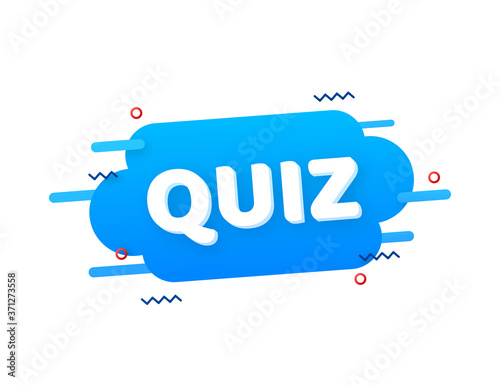 Quiz logo with clock, concept of questionnaire show sing, quiz button, question competition. Vector stock illustration.