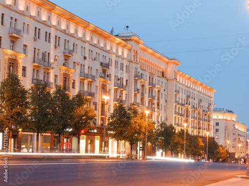Moscow, Russia - Aug 5, 2020: Tverskaya street in evening