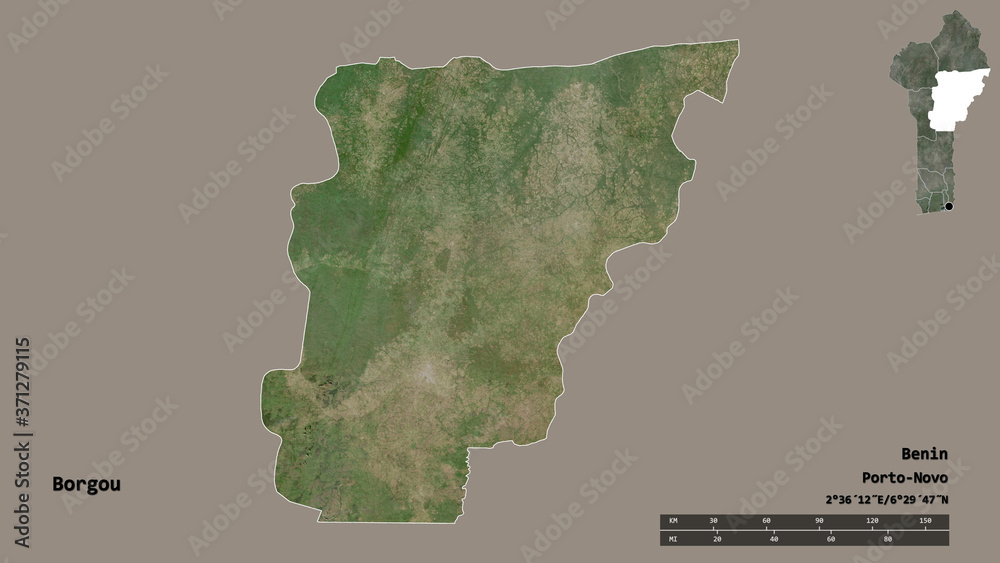 Borgou, department of Benin, zoomed. Satellite