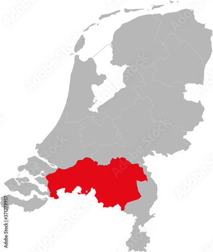 Noord brabant netherlands province highlighted on netherlands political map. Backgrounds, charts, business concepts.