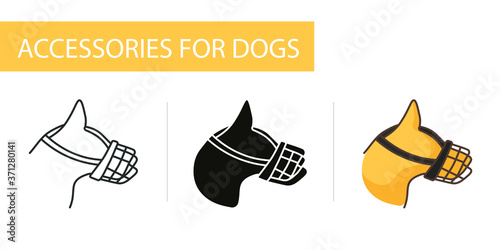 icons set, dog Muzzle, accessories for dogs