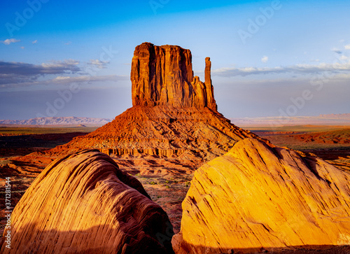 Monument valley west mitten and taylor rock sunset photo