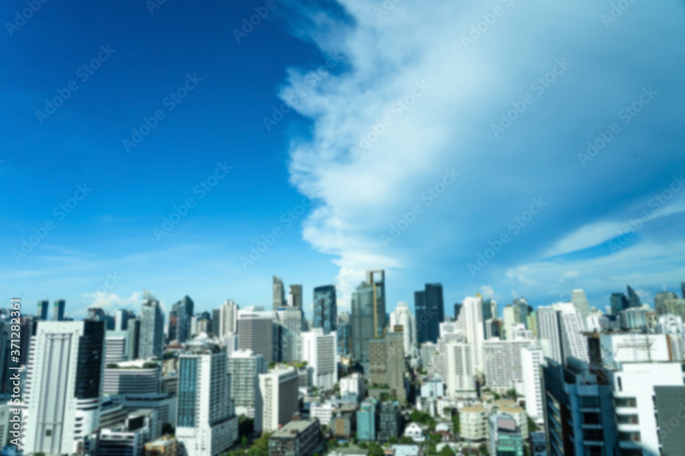 Texture blur and defocus Tall buildings in the capital in the clear sky ,High angle view of Bangkok city building on clear days