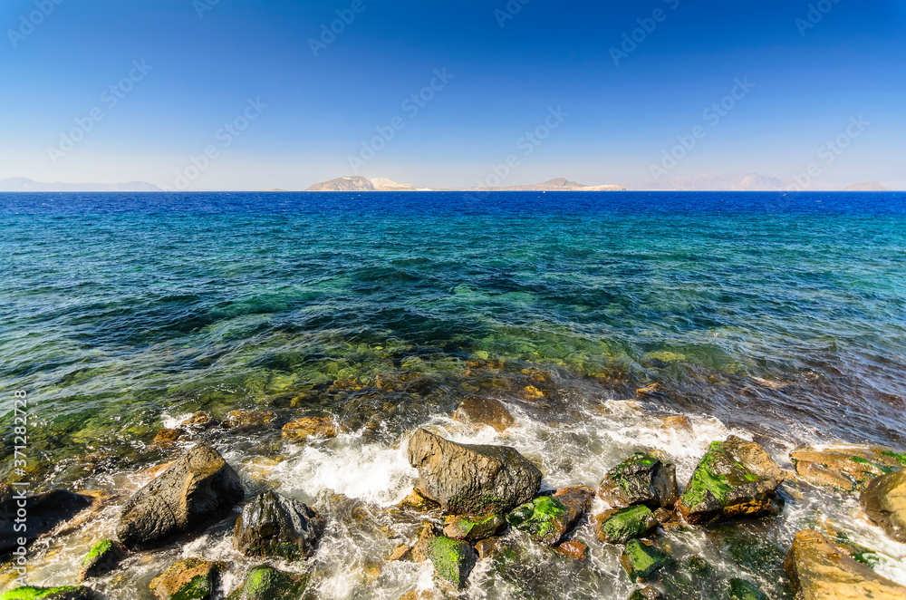 Coast of the island Nisyros Aegean Sea. View of the Greek Islands. Greece